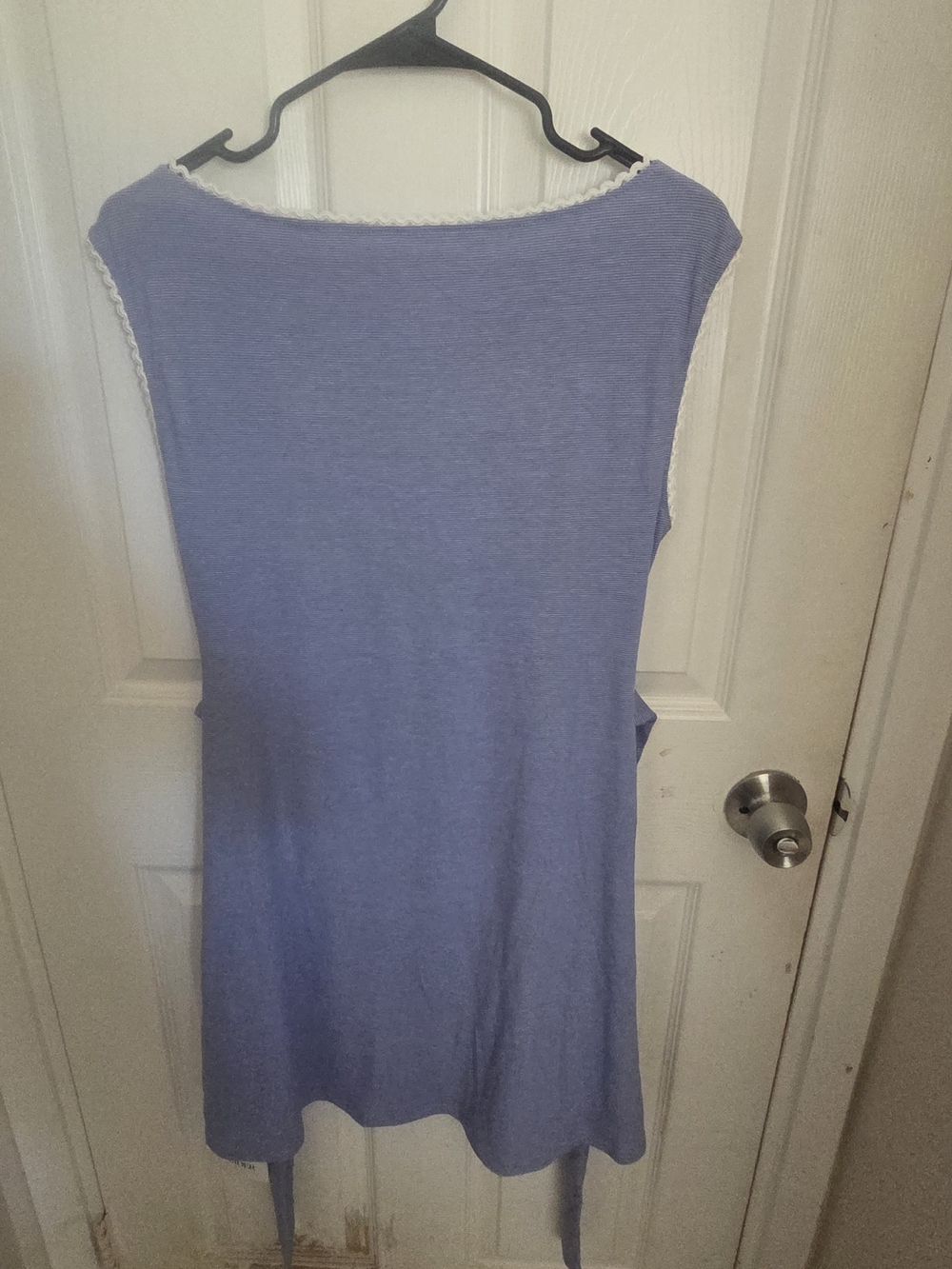 Cider Blue and White Sleeveless Dress with Lace Trim and Sash